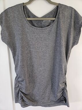 Eddie Bauer Women's Gray Striped Short Sleeve Top